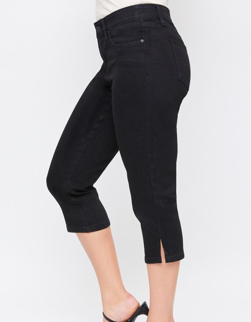 Black Mid-Rise 5 Pocket Capri with Tummy Control & Side Slit Hem