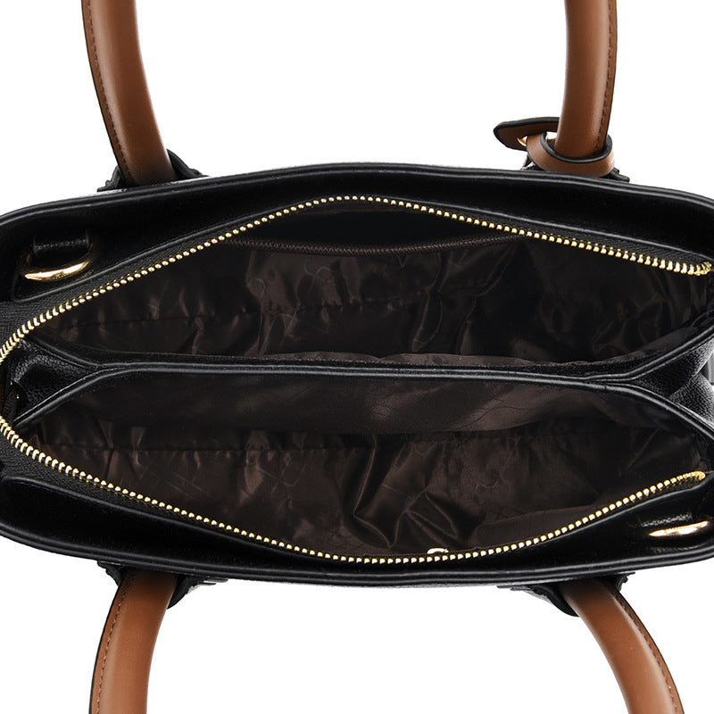 Spacious Leather Diaper Tote Bag with Crossbody Strap for Parents