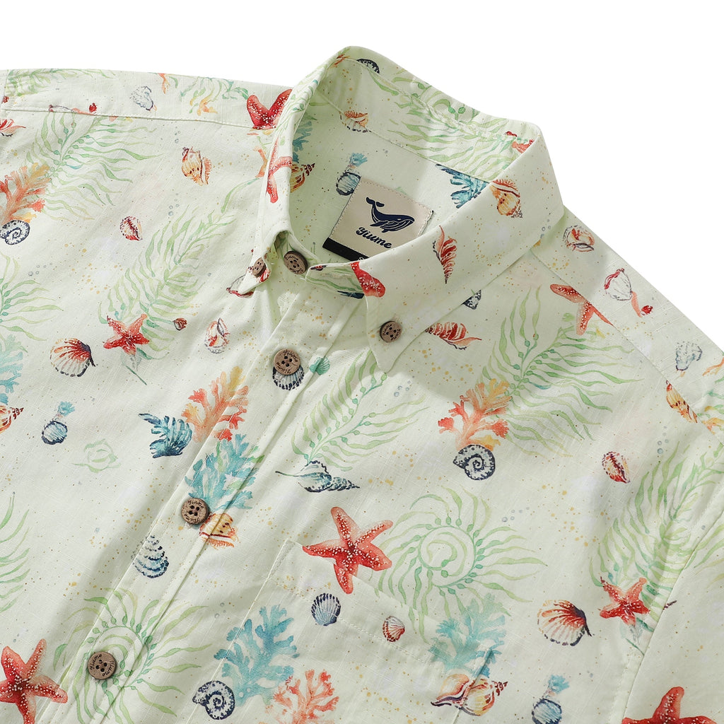 Coastal Shells Print Men's Hawaiian Shirt, 100% Cotton