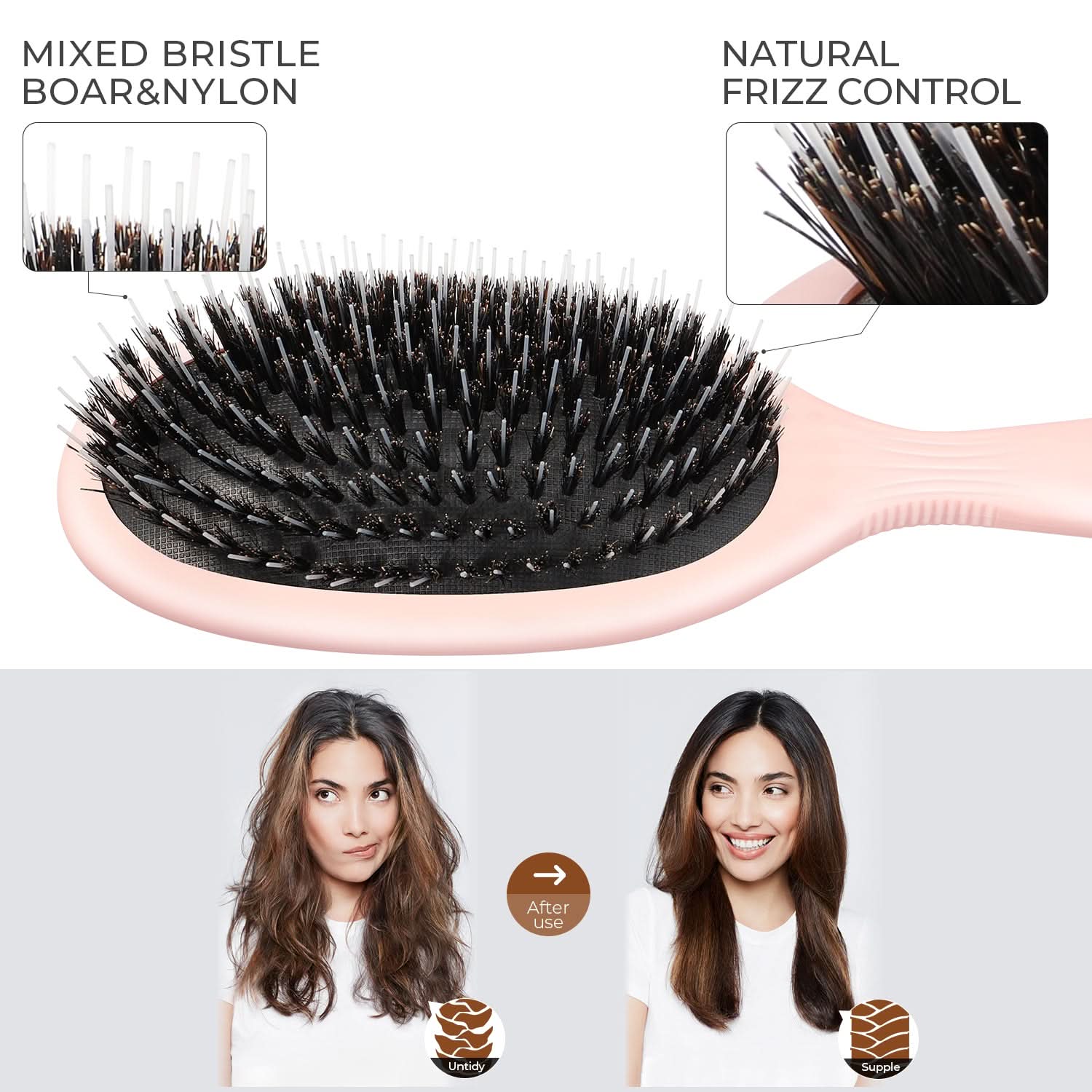 Gentle Natural Boar Bristle Baby Hair Brush - Pink Detangler