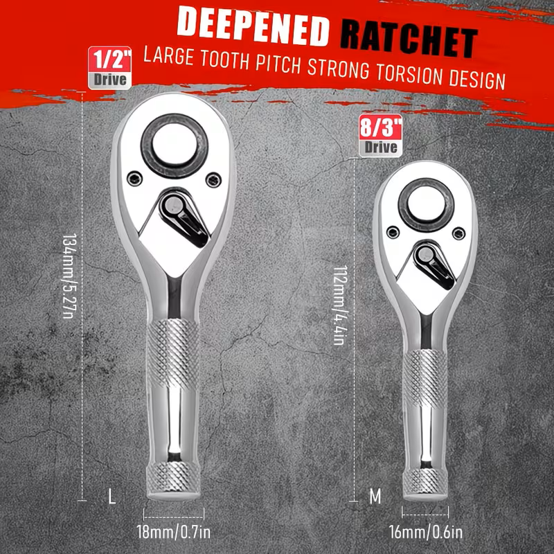 Ratcheting Wrench Set SAE Metric Steel Combination Spanner Kit