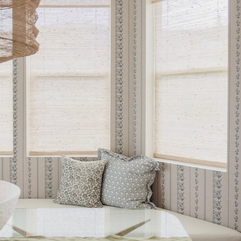 Vintage-style striped wallpaper in brown and cream, perfect for country-cottage interior design.