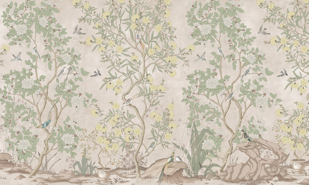 Neely Floral Removable Wallpaper Traditional Chinoiserie Style