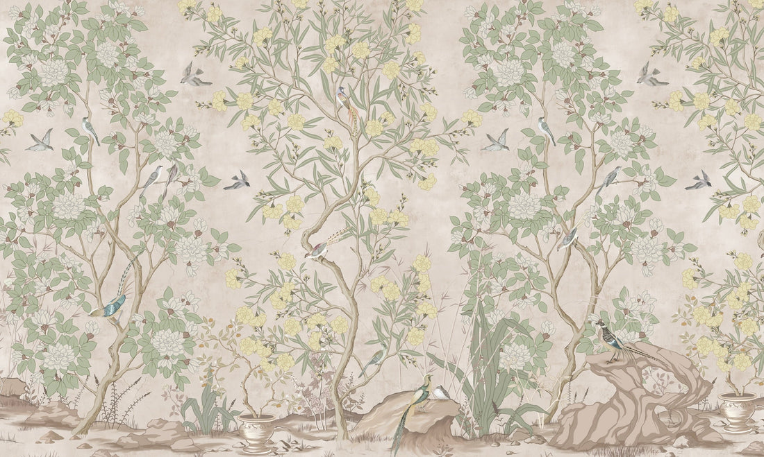 Neely Floral Removable Wallpaper Traditional Chinoiserie Style