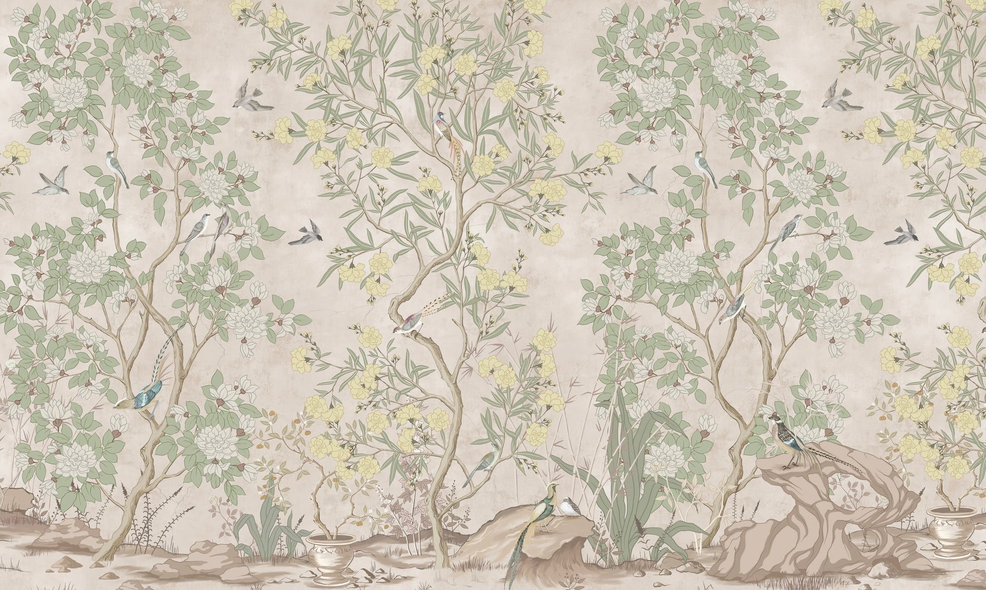Neely Floral Removable Wallpaper Traditional Chinoiserie Style