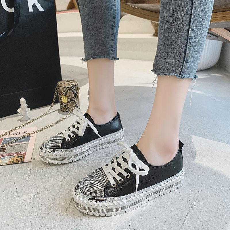 Women’s Leopard Canvas Lace-Up Sneakers with Rhinestone Accents