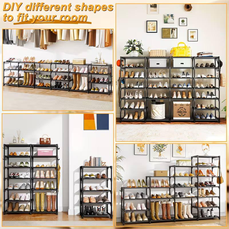 Multi-Layer Shoe Rack Organizer with Hooks - Large Capacity Shelf