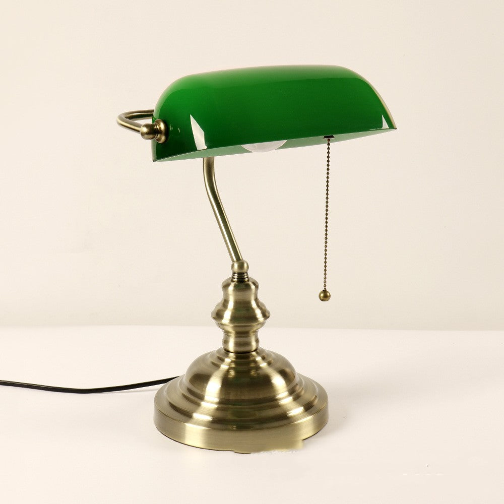 Vintage Bankers Desk Lamp - Classic Green and Bronze Iron Light