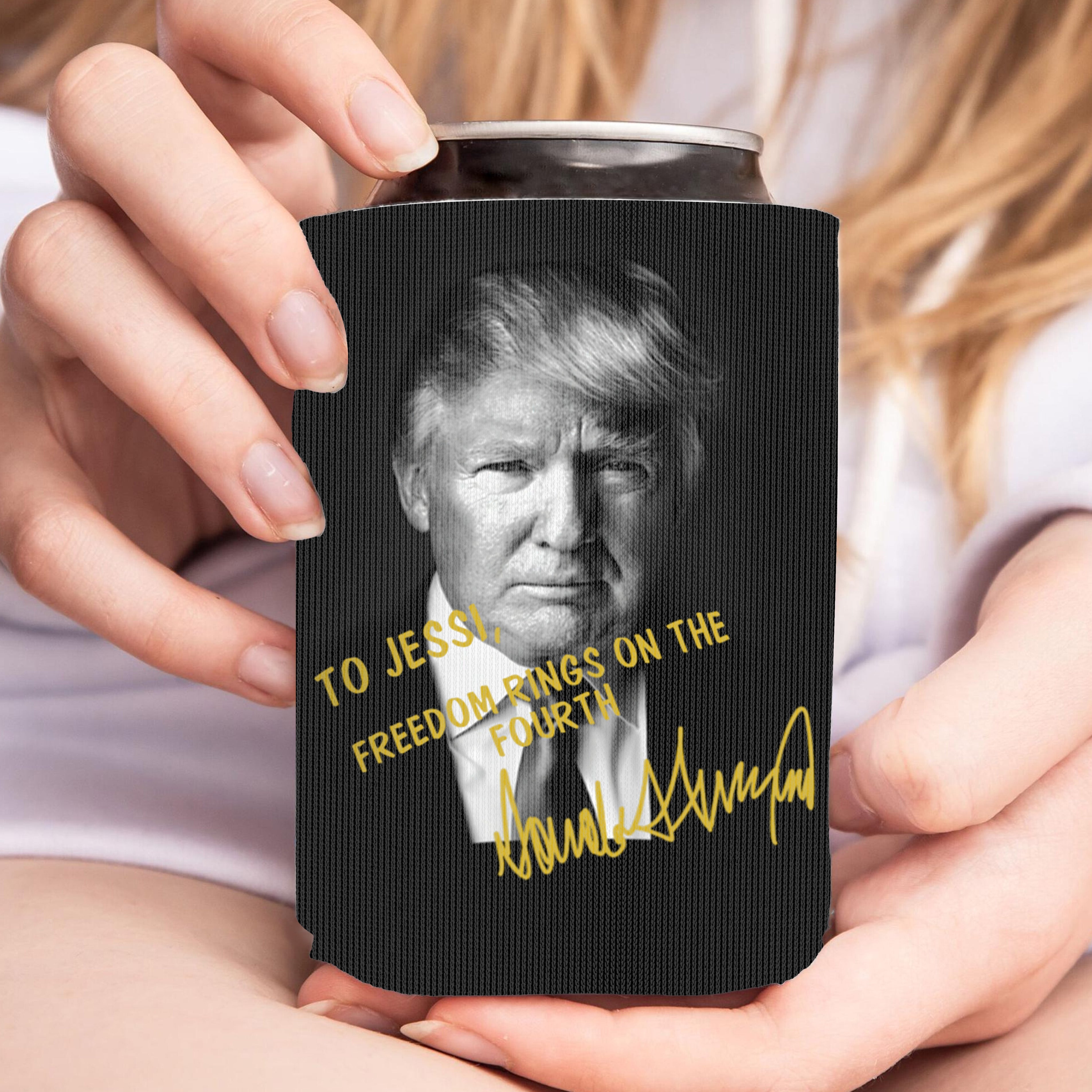 Personalized Donald Trump Autographed Can Cooler | Donald Trump Homage Can Holder |  Black Can Sleeve For Drinks 682433 - GOP