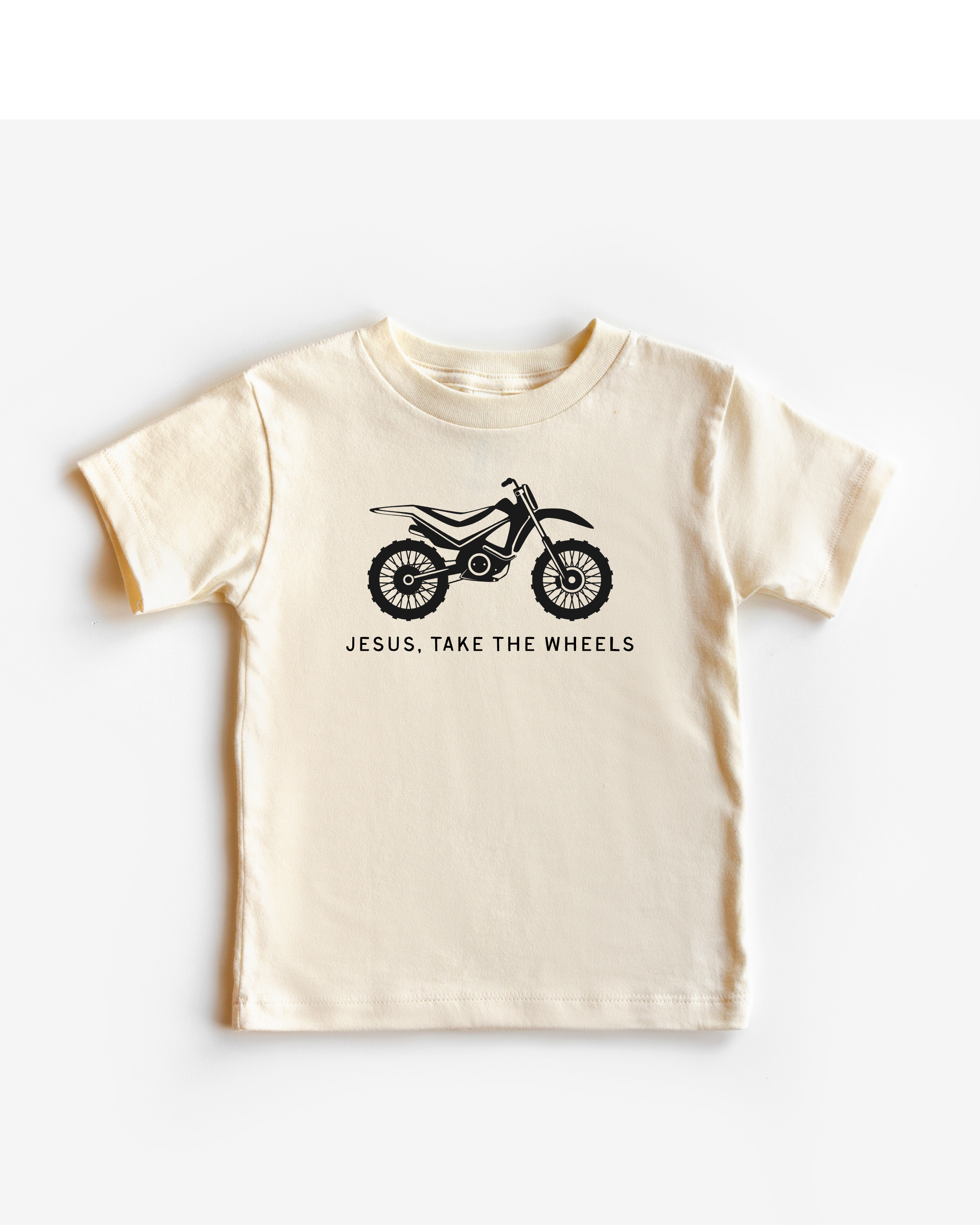 Jesus Take the Wheels Dirt Bike Graphic Tee for Kids - White