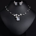 European And American New Ruby Necklace Earrings Suit Simple Joker Fashion Square Zircon Necklace Clavicle Chain Wholesale