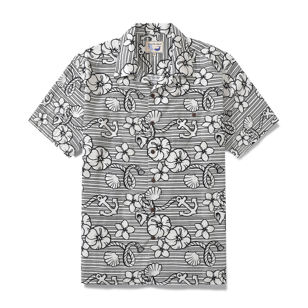 Close up of The Sea Breeze of Naples 100% cotton Hawaiian shirt featuring a relaxed classic fit