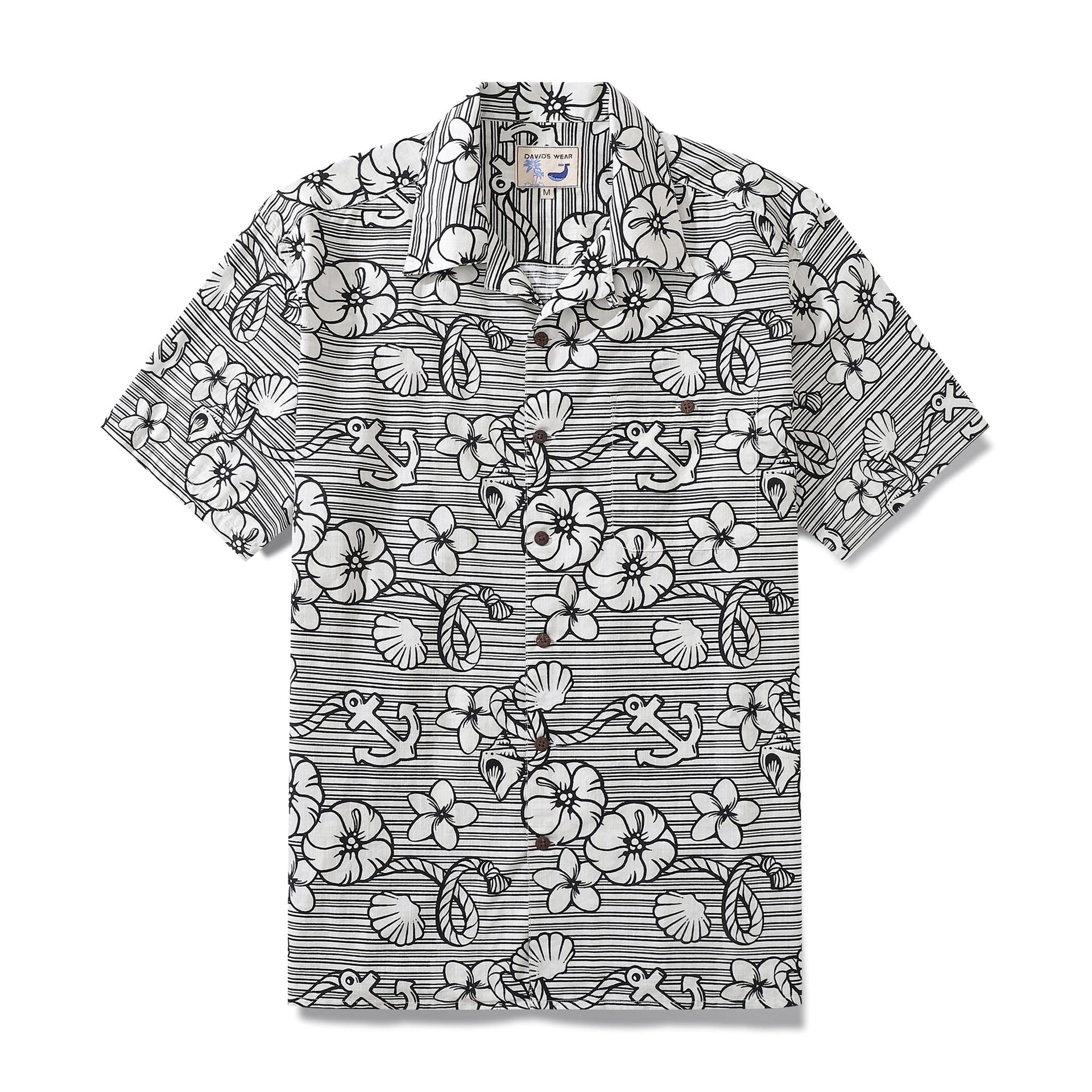 Close up of The Sea Breeze of Naples 100% cotton Hawaiian shirt featuring a relaxed classic fit