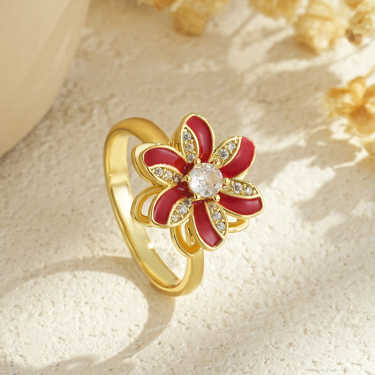 Rotatable Flower-shaped Gold-plated Ring