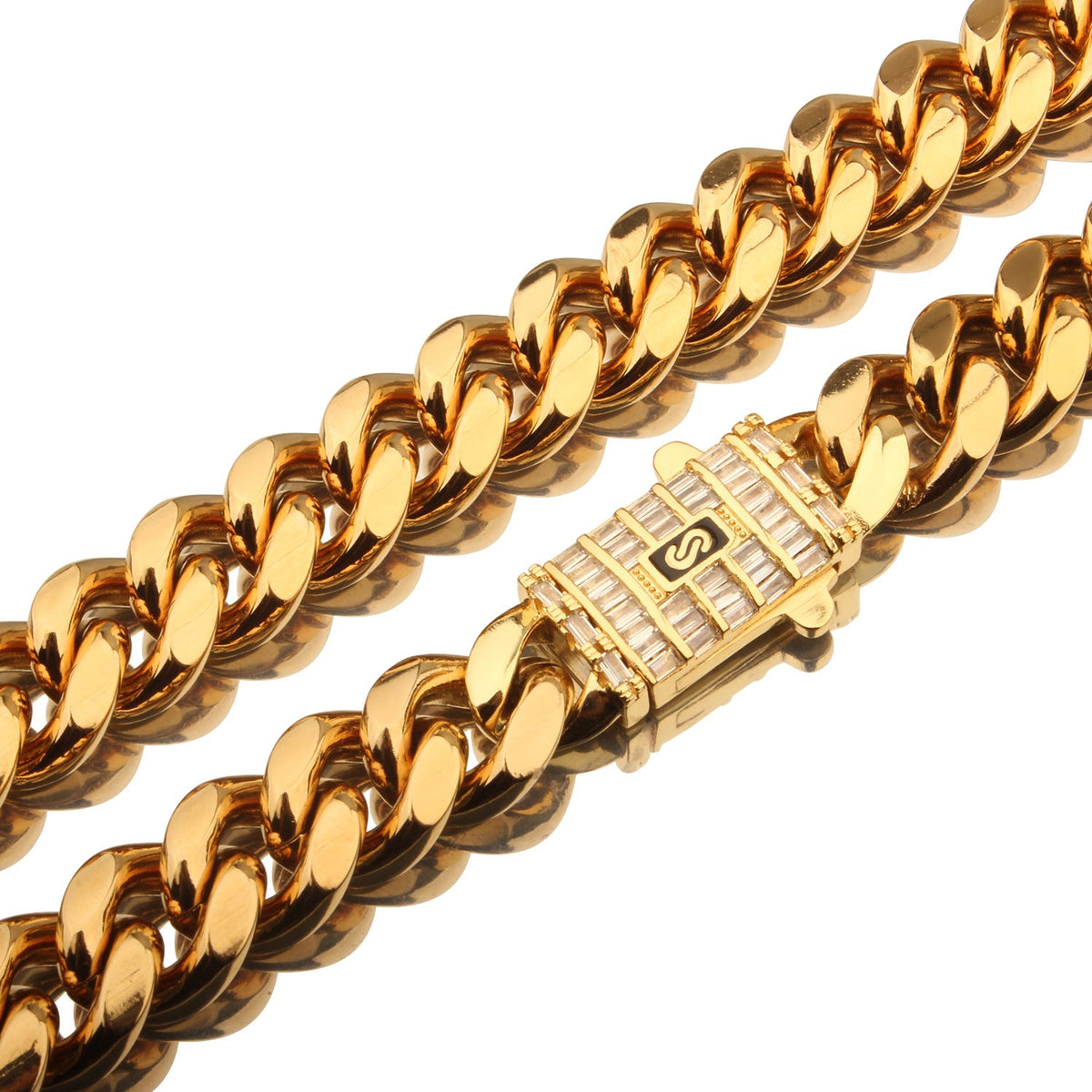 Mens Stainless Steel Necklace With An Encrypted Zircon Diamond Clasp
