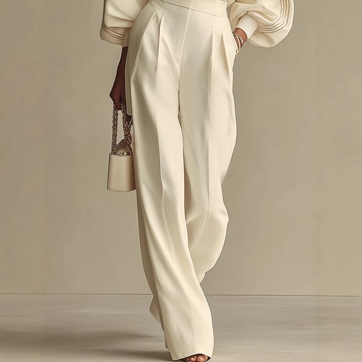 Women’s Round Neck Cream Sweatshirt and Matching Pants Set - Image 3