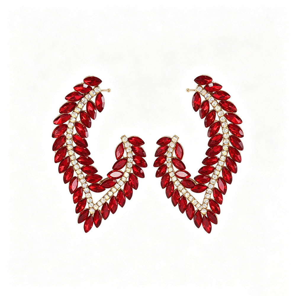 European American Light Luxury Marquise Rhinestone Earrings Exaggerated Banquet Gown Ear Jewelry High End Colored Crystal Alloy Stud Earrings For Women Wholesale
