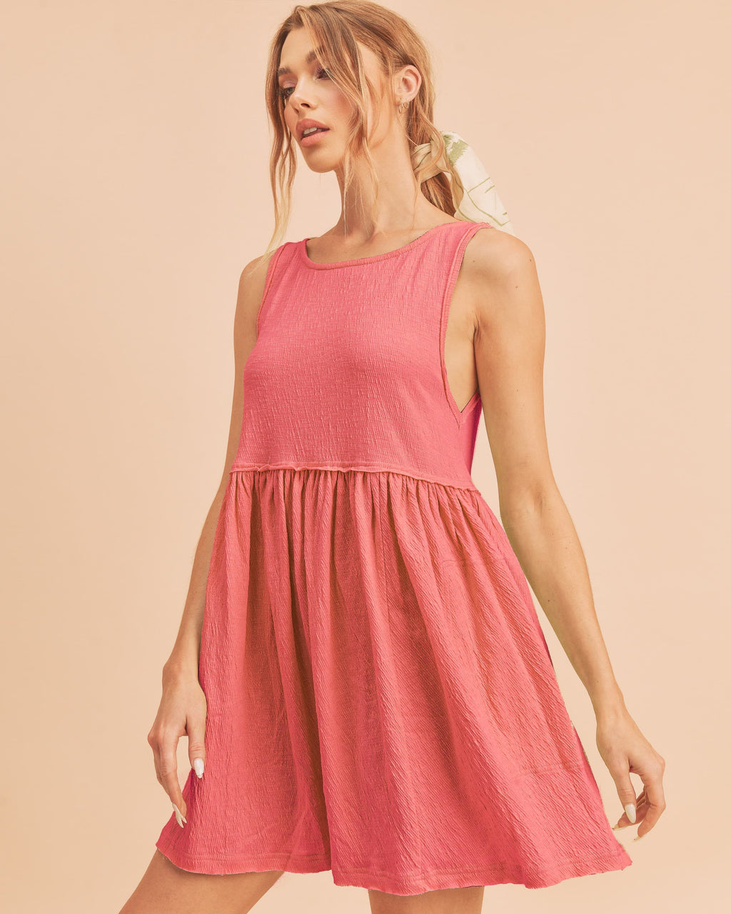 Pink Round Neck Mini Tank Dress