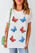 Lady Ros sequin butterfly graphic round neck short sleeve t-shirt