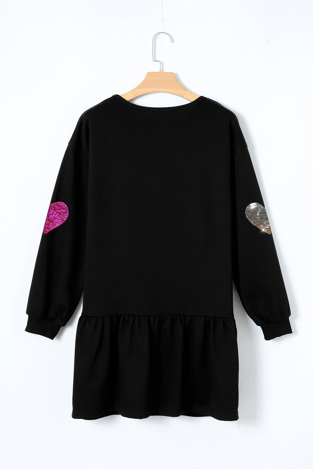 Girls Heart Round Neck Long Sleeve Knit Mini Dress in Pink & Grey