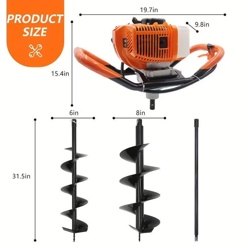 62cc Gas Powered Post Hole Digger with 2 Bits