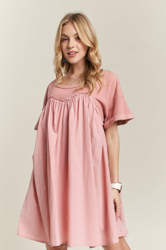 Round Neck Half Sleeve Babydoll Dress for Casual Chic