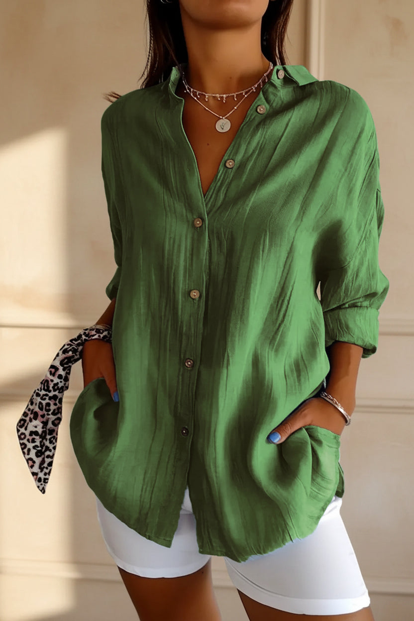 Women's Oversized Lapel Button-Down Shirt with Pleated Back