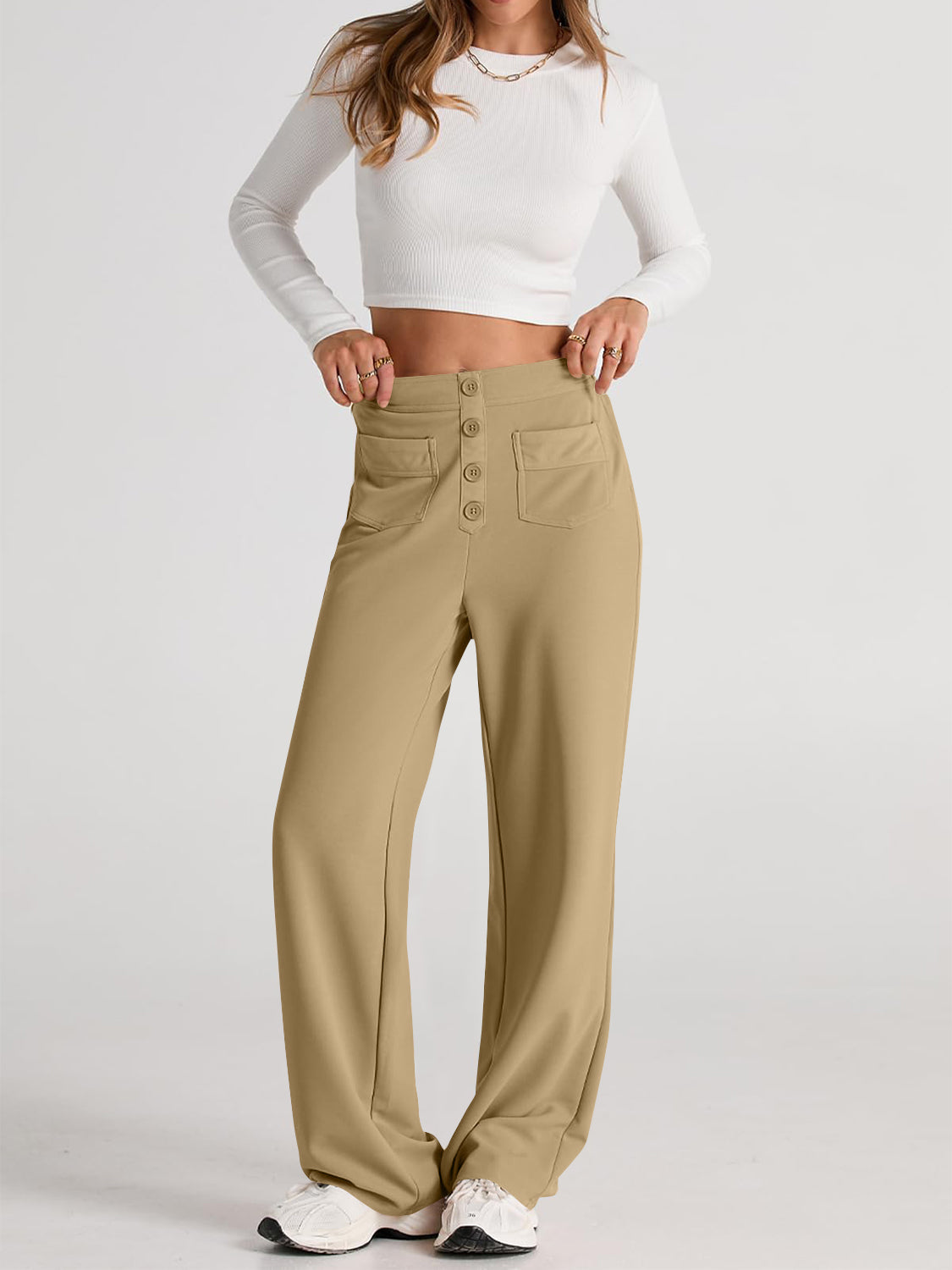 High Waist Wide Leg Pants | Black Polyester Relaxed Fit