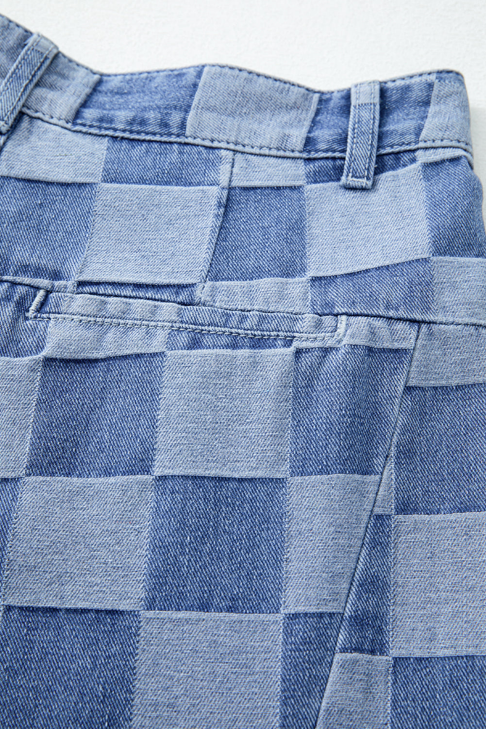 112 Dusk Blue Checkered Wide Leg Jeans | Light Wash
