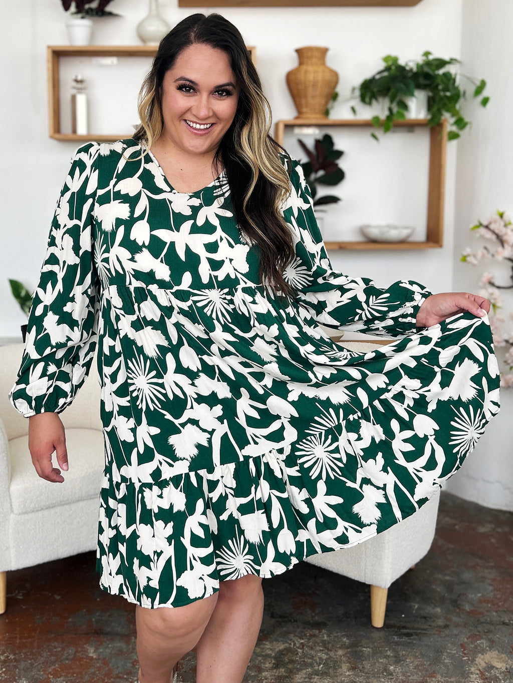 Printed Ruffle Hem Dress with Functional Pockets