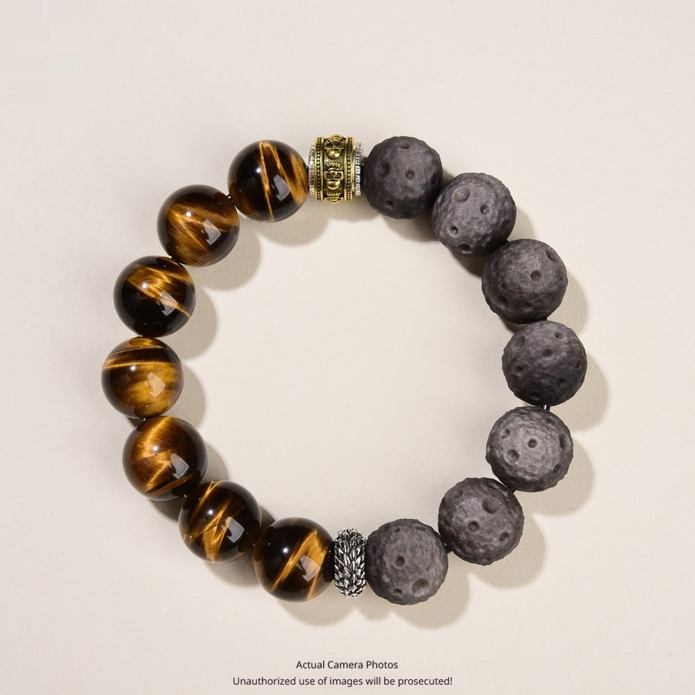 Natural Tigers Eye and Obsidian Beaded Collectors Bracelet 14mm