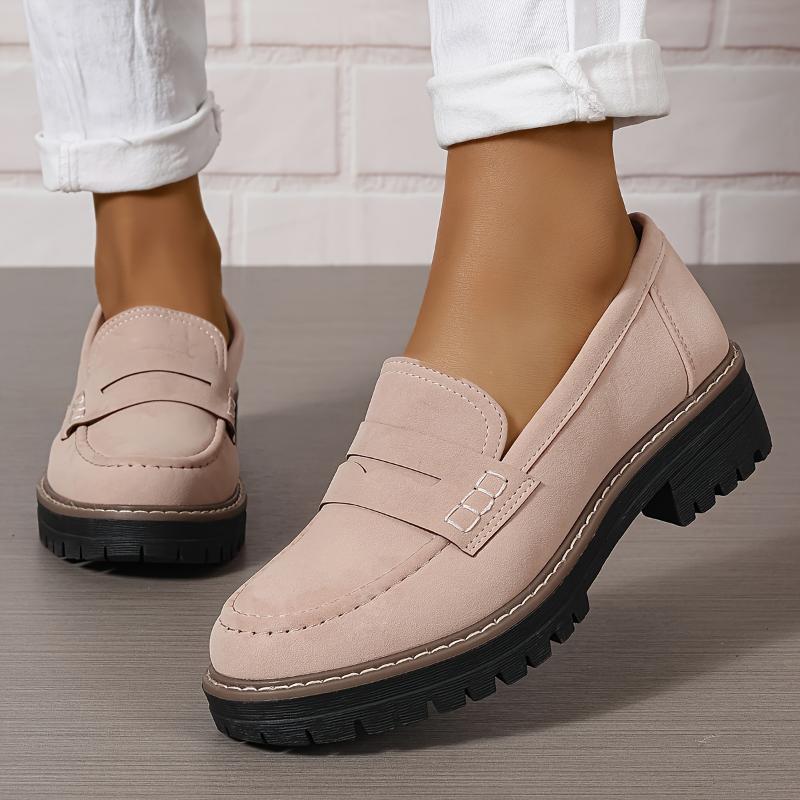 Women Thick-Sole Solid Color Loafers Trendy Chunky Flats