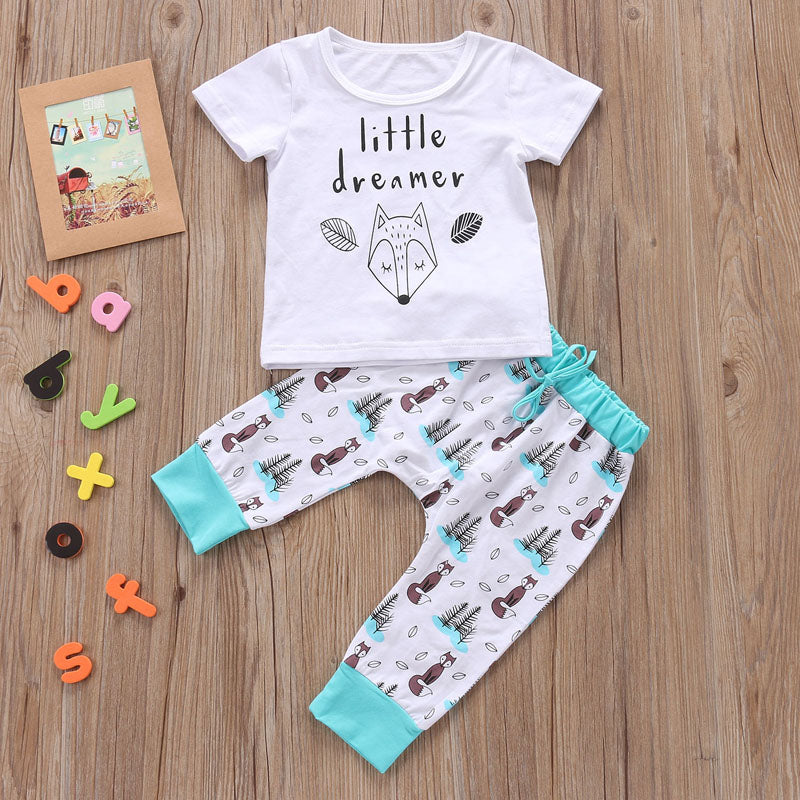 "Little Dreamer Fox Print Baby Outfit Set (2 Pieces)"