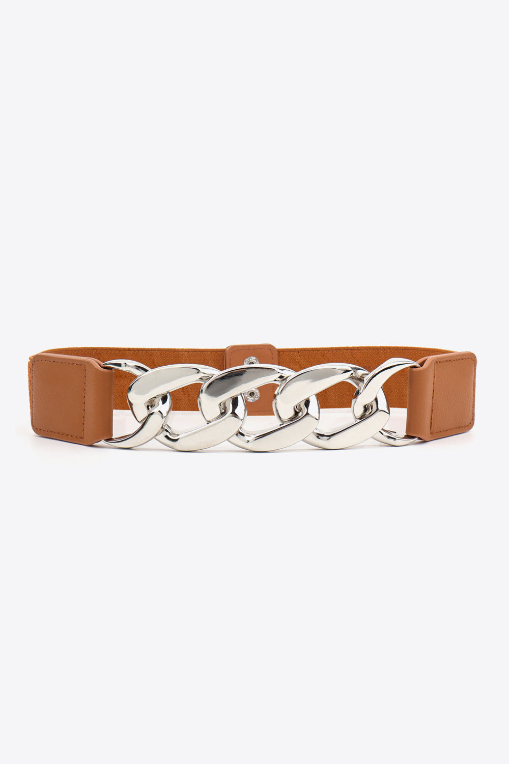Chain Detail Elastic Belt with Alloy Buckle | PU Leather