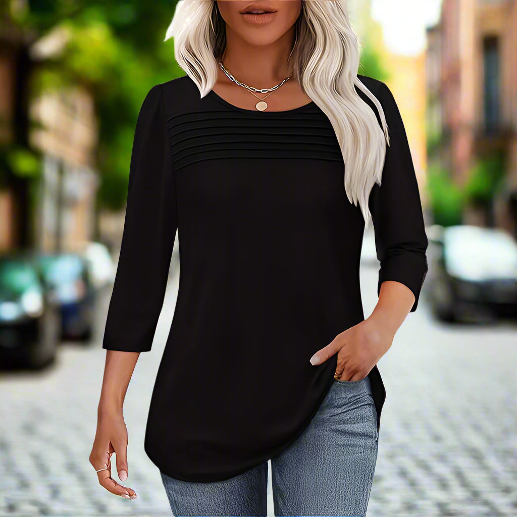 Women's 3-Pack 3/4 Sleeve Pleated Round Neck Tunic Tops