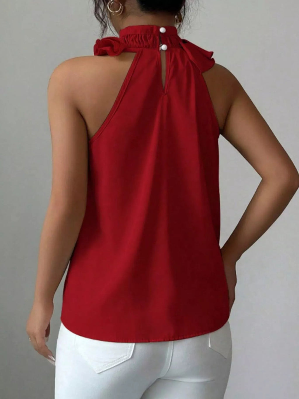 Ruffle High Neck Sleeveless Tank