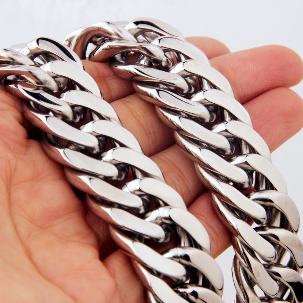 Mens Steel-colored Double-weave Stainless Steel Titanium Necklace