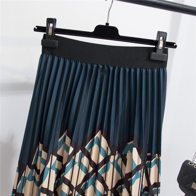 Women's Geometric Striped Pleated Skirt Modern Minimalist