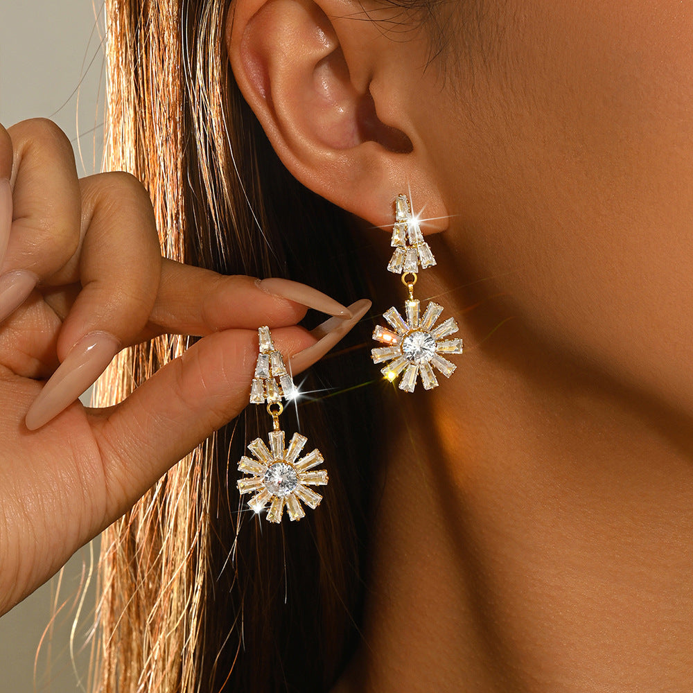 Womens Sweet Floral Rhinestone Stud Earrings,Costume Earrings For Daily Party Wear