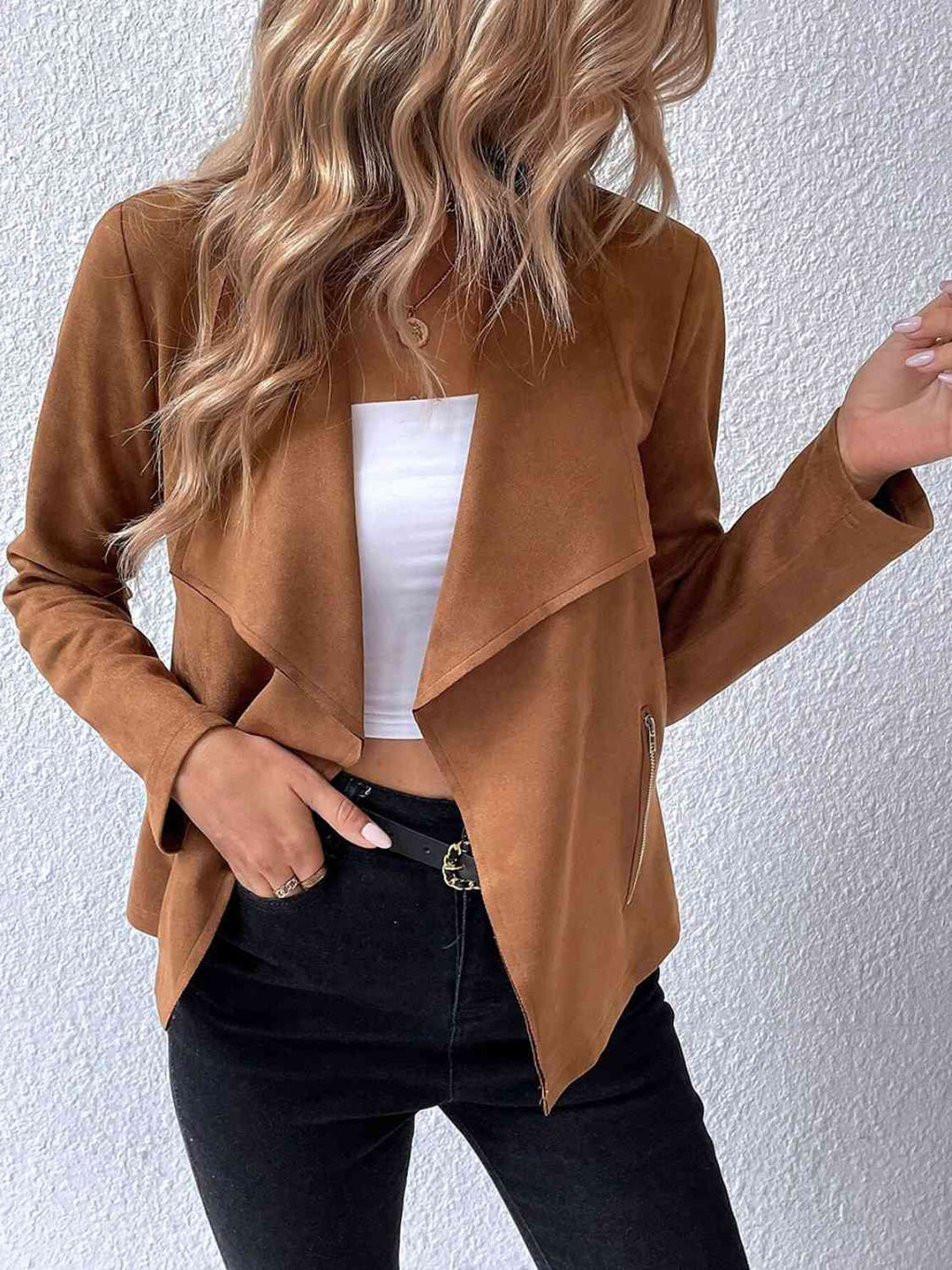 Women's Minimalist Collared Long Sleeve Jacket - Everyday Wear
