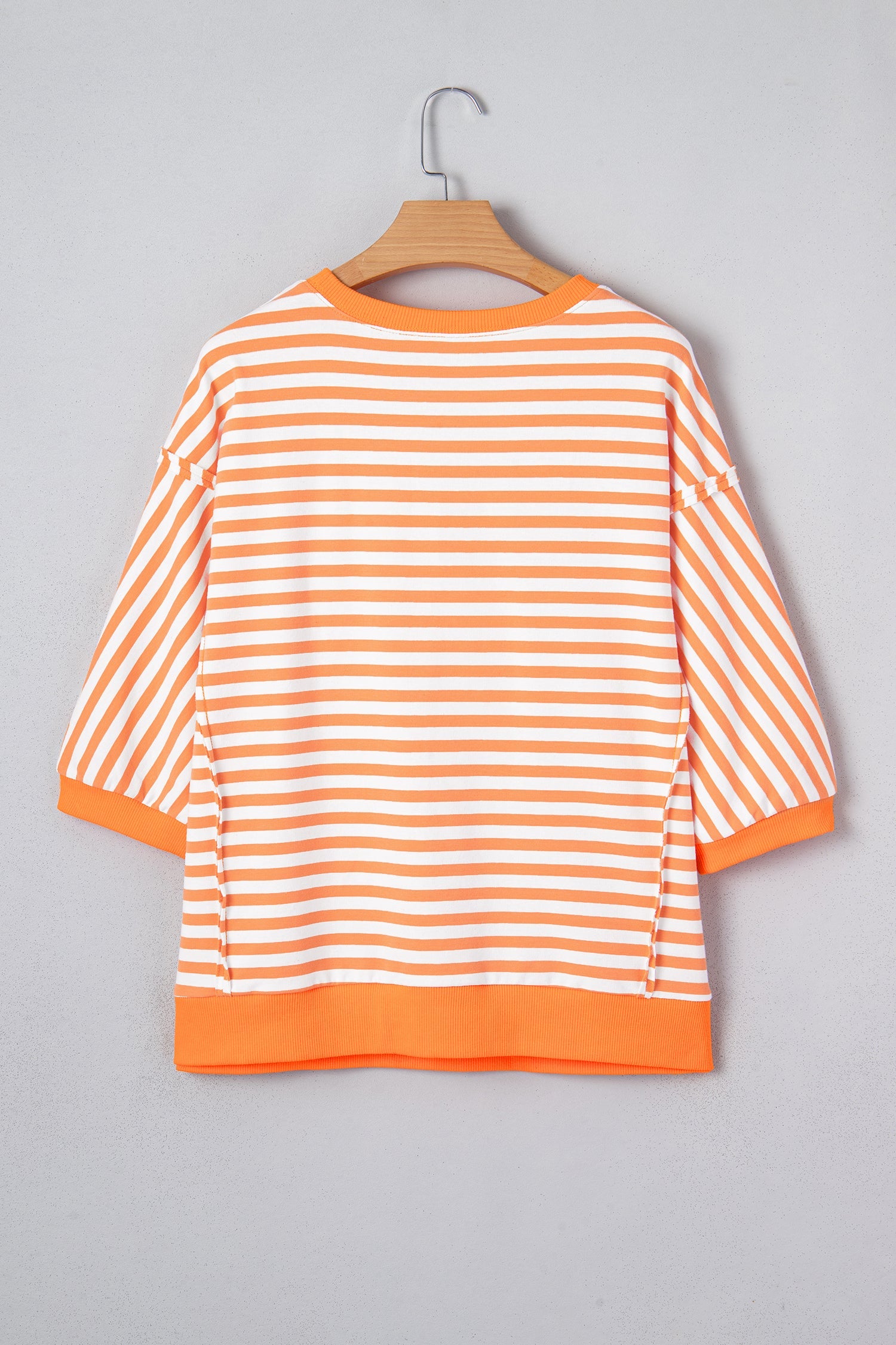 Stripe 3/4 Sleeve Exposed Seam Pullover Top