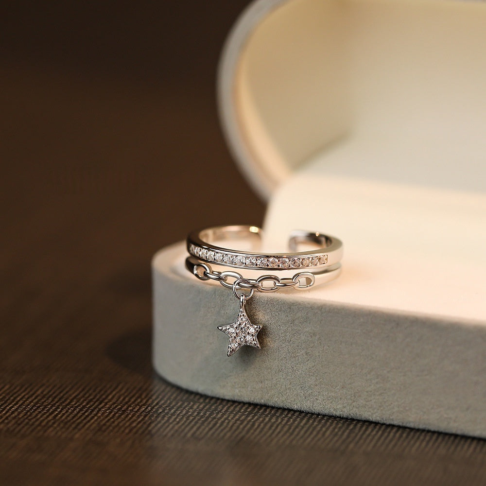 S925 Sterling Silver Micro-paved Diamond-studded Star Ring