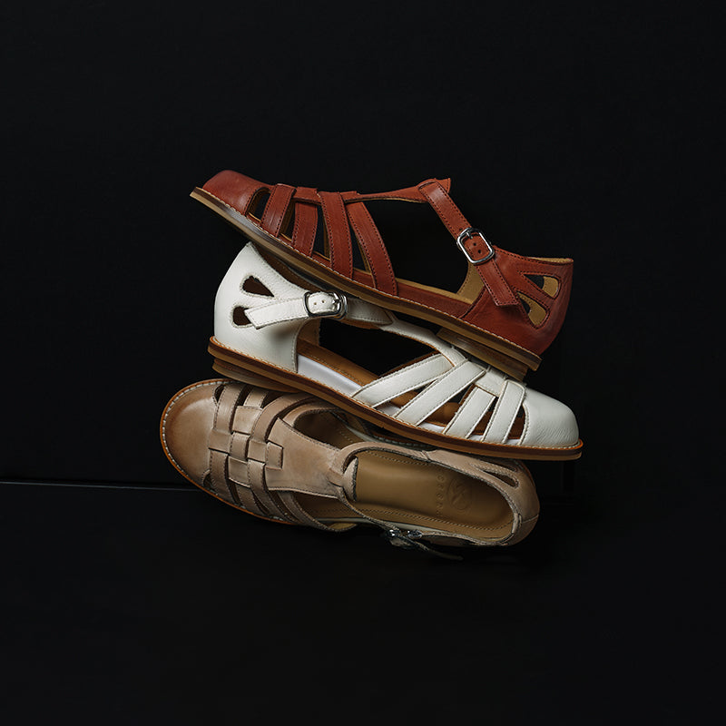 Women's Washed Leather Fisherman Sandals Closed-Toe Woven Strap