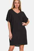 Simple casual V-neck tee dress with side pockets