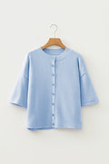 Solid 3/4 Sleeve Boxy Button-Down Cardigan