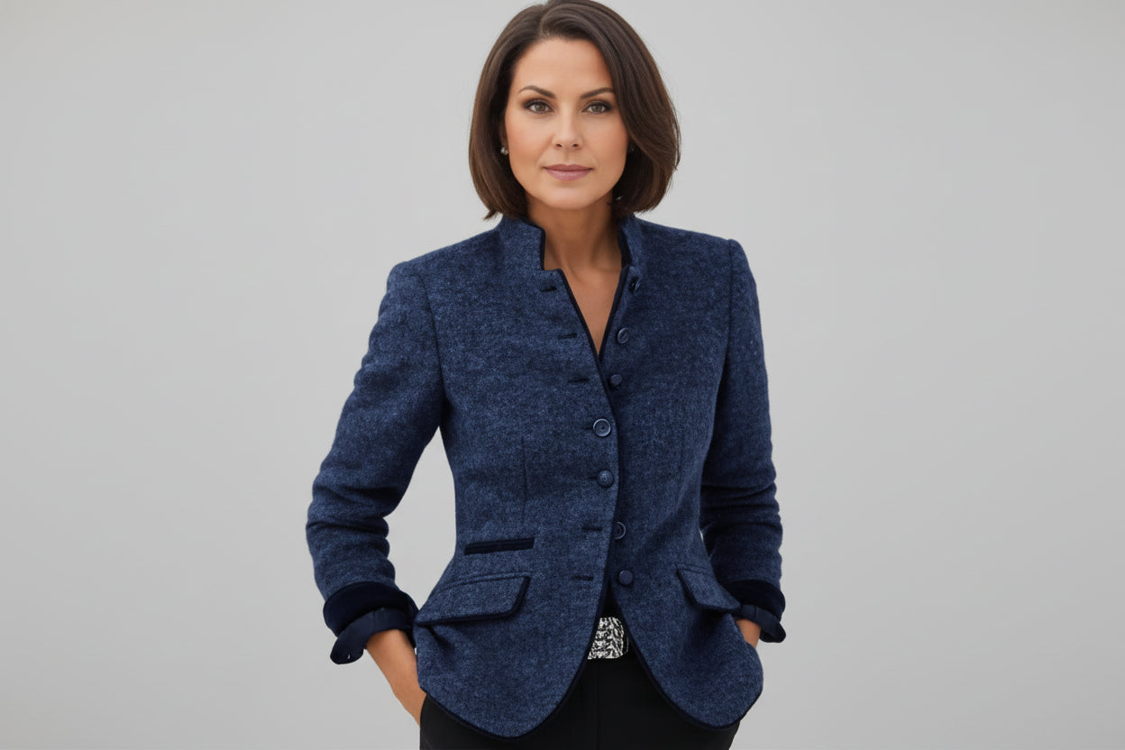 Women’s Color-Block Woolen Blazer Jacket with Multi-Button Front - Image 3