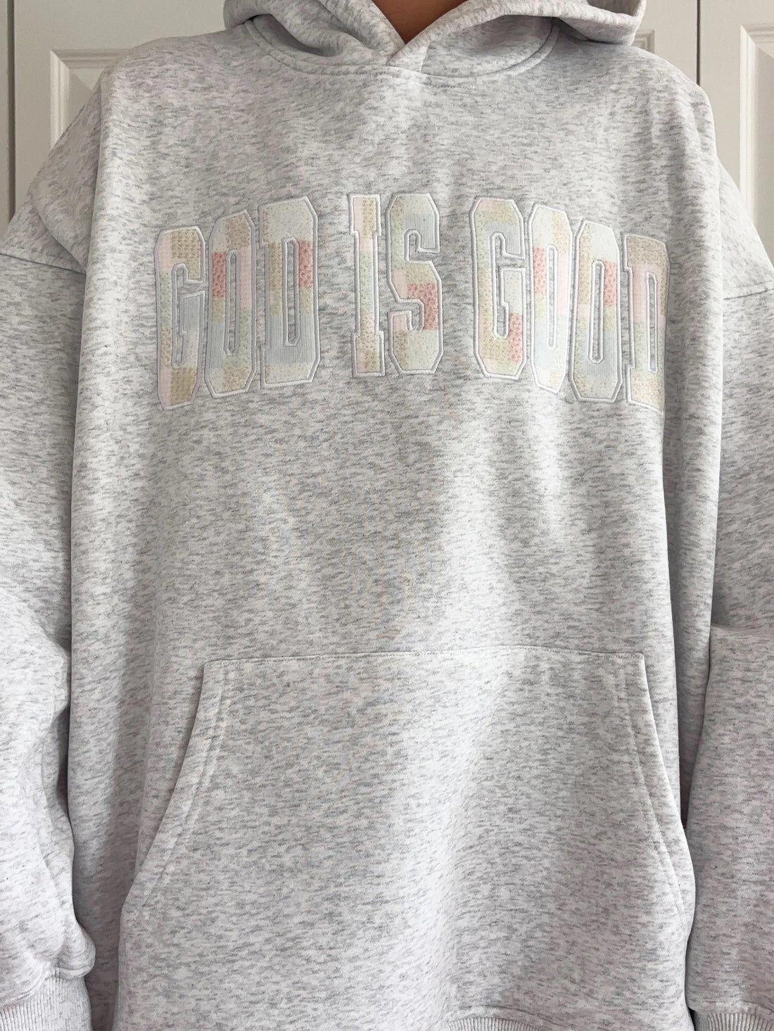 God Is Good Quilted Pastel Embroidered Oversized Hoodie Unisex