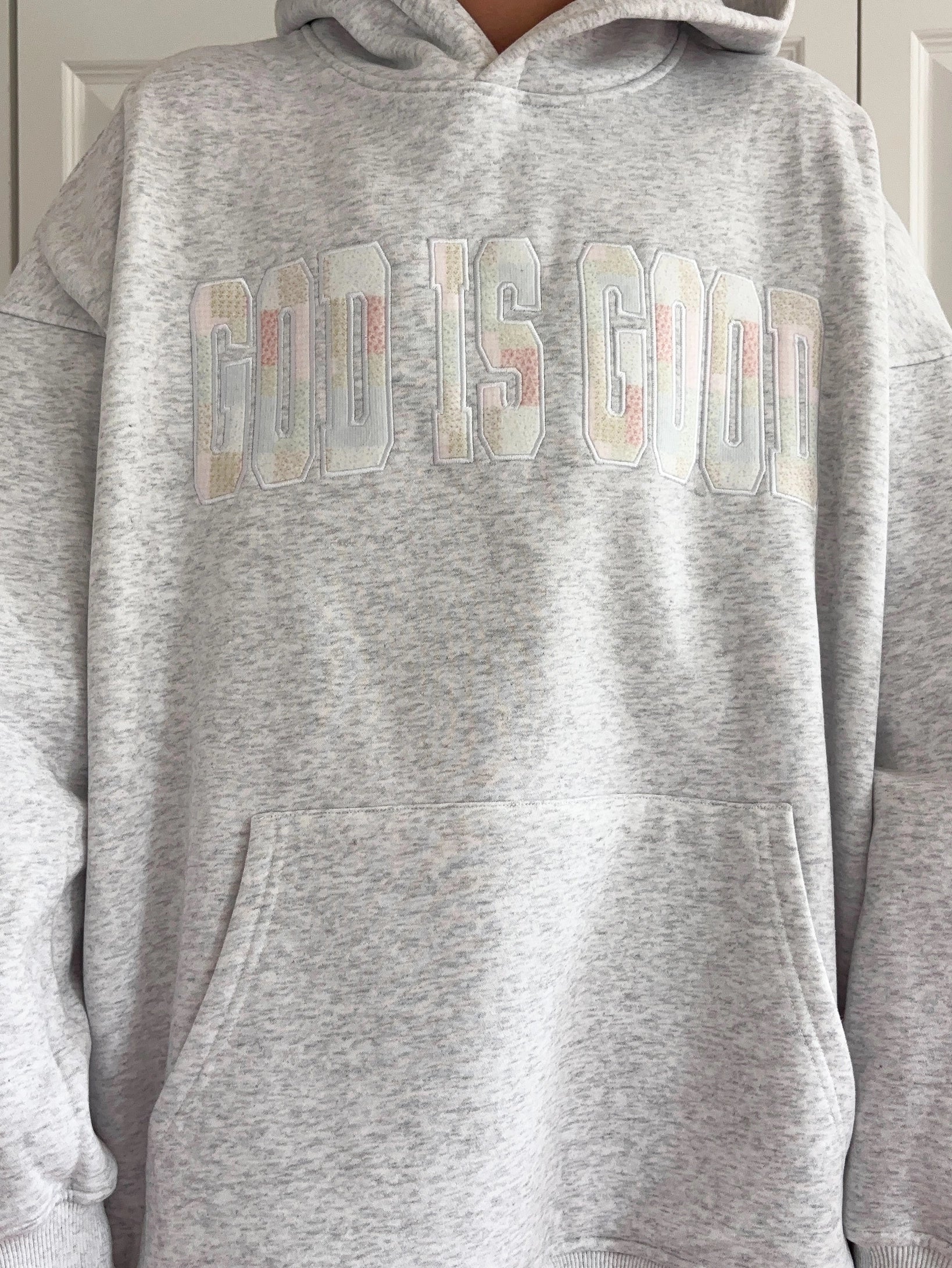 God Is Good Quilted Pastel Embroidered Oversized Hoodie Unisex
