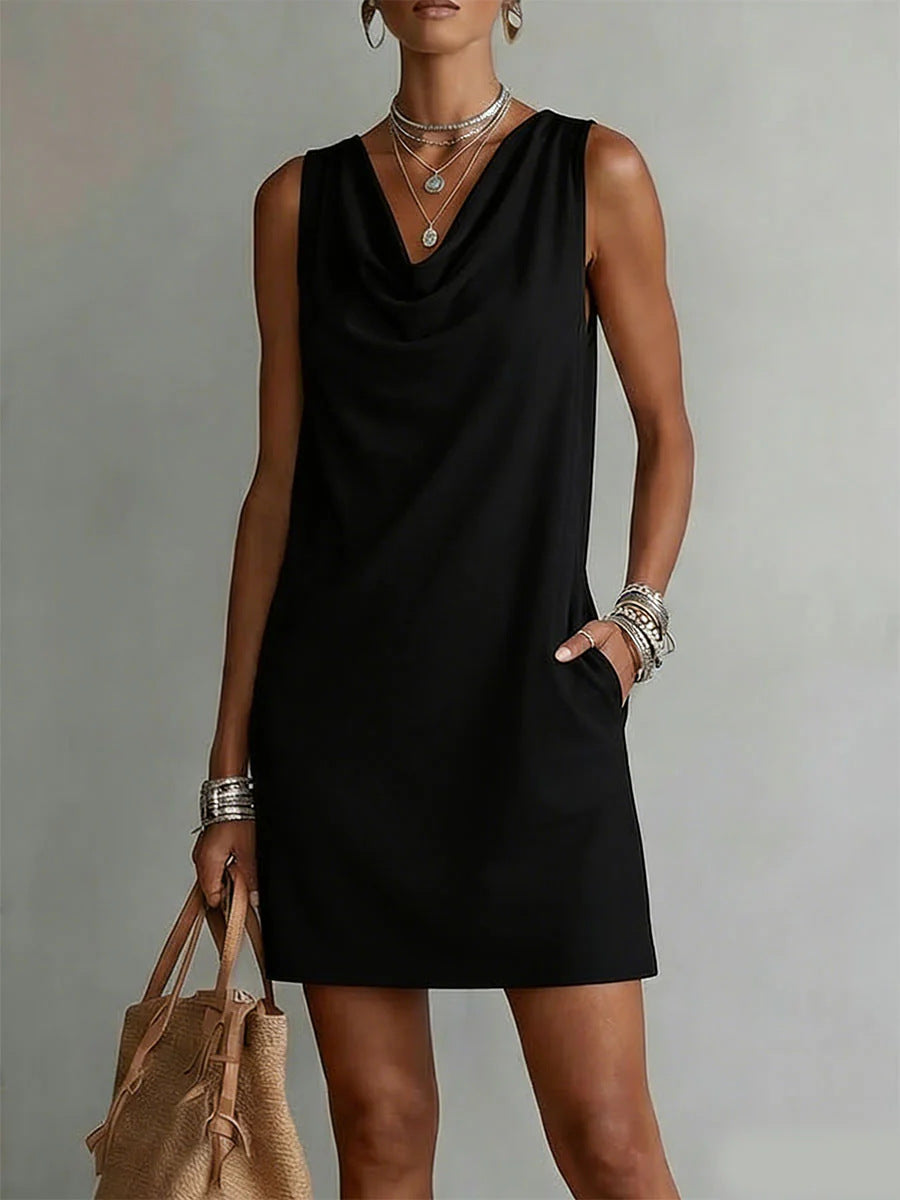 Women's Cowl Neck Sleeveless Mini Dress - Casual Summer Shift - Image 6