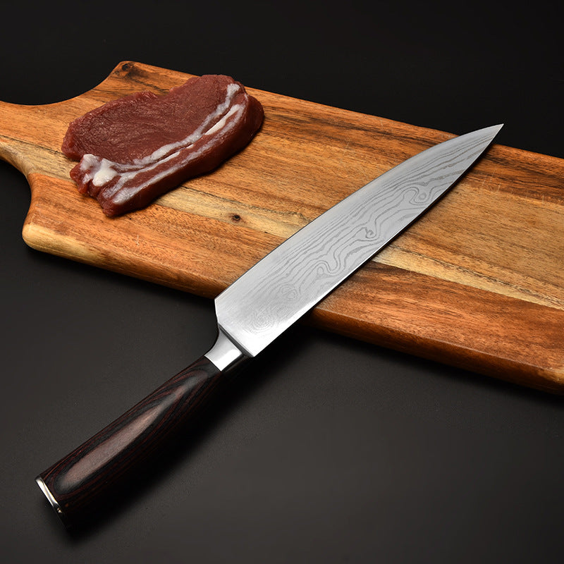 Professional Damascus Pattern Chef Knife Silver Dark-Brown